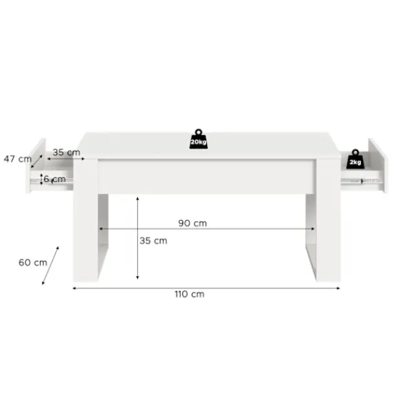 Rootz Living Soffbord>Rootz soffbord - vardagsrumsbord - Modernt bord - Easy Care -ytor - 110 cm x 52 cm x 60 cm