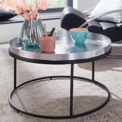 Rootz Living Soffbord>Rootz soffbord hamrad metall 62x62x36 cm soffbord aluminium silv