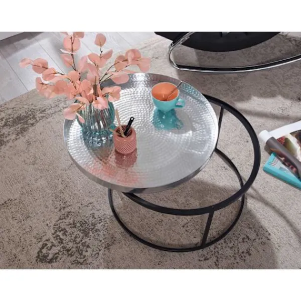 Rootz Living Soffbord>Rootz soffbord hamrad metall 62x62x36 cm soffbord aluminium silv