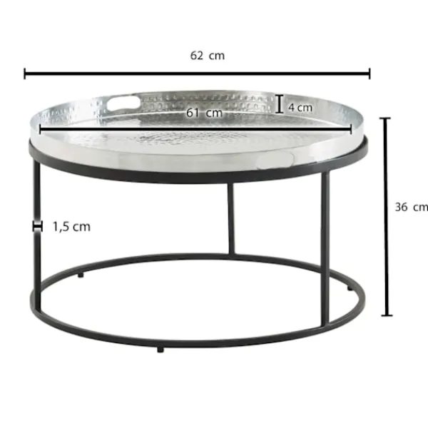 Rootz Living Soffbord>Rootz soffbord hamrad metall 62x62x36 cm soffbord aluminium silv