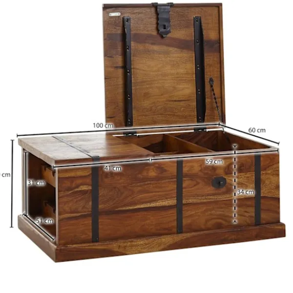 Rootz Living Kistor & Koffertar>Rootz soffbord 100x60x40 cm kistbord i massivt sheeshamträ med v