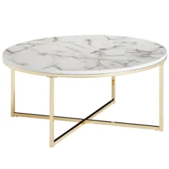 Rootz Living Soffbord>Rootz soffbord 80x36x80 cm med marmorlook vit - Vardagsbord med metallstomme - Soffbord runt bord vardagsrum - Sidobord