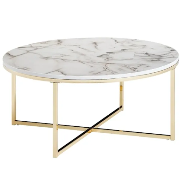 Rootz Living Soffbord>Rootz soffbord 80x36x80 cm med marmorlook vit - Vardagsbord med metallstomme - Soffbord runt bord vardagsrum - Sidobord