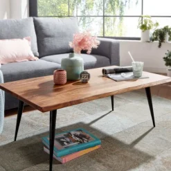 Rootz Living Soffbord>Rootz soffbord 110x60x40 cm soffbord i massivt sheeshamträ med trädkant - Vardagsbord soffbord kantigt med metallram - Stort sidobord vardagsrum moder | Fyndiq