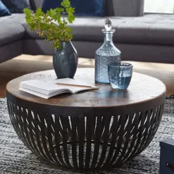 Rootz Living Soffbord>Rootz soffbord 70x33x70 cm trä - vardagsrumsbord i metall Industriellt - Trådkorgsbord vardagsrum - Soffbord med metallstomme - Club Table Loungebord | Fyndiq