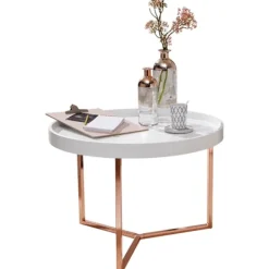Rootz Living Soffbord>Rootz soffbord 58,5x42x58,5cm vitt - koppar soffbord metall runt - Designer retro soffbord modernt - Litet loungebord med metallram - Runt brickbord m | Fyndiq