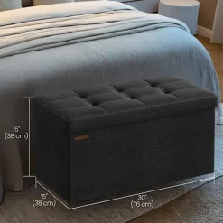 Rootz Living Kistor & Koffertar>Rootz -säte med förvaring - Seat Chest - Ink Black Bench - Mycket elastiskt skum - 38 x 76 x 38 cm MDF