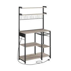 Rootz Living Köksö>Rootz stående hylla med uttag och korg - Greige fläckig - Bläck svart - Spånskiva - Stål - 40cm x 90cm x 165,5cm - 19,2kg. Idealisk för organisation | Fyndiq