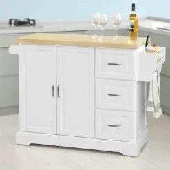 Rootz Living Köksö>Rootz Utdragbart kök Island Kök - Skåp Skänk Kök - Förvaringsvagn med Bänkskiva av gummi