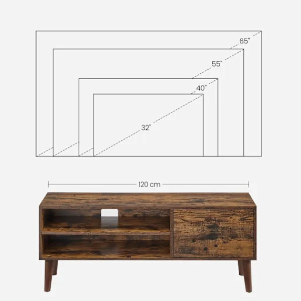 Rootz Living Tv-Bänkar>Rootz Vintage Brown TV-ställ - Nöjescenter - Mediakonsol - Spånskiva - Gummiträ - 40cm x 120cm x 49cm