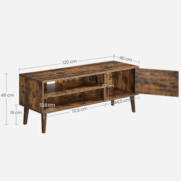 Rootz Living Tv-Bänkar>Rootz Vintage Brown TV-ställ - Nöjescenter - Mediakonsol - Spånskiva - Gummiträ - 40cm x 120cm x 49cm