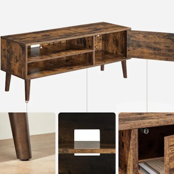 Rootz Living Tv-Bänkar>Rootz Vintage Brown TV-ställ - Nöjescenter - Mediakonsol - Spånskiva - Gummiträ - 40cm x 120cm x 49cm