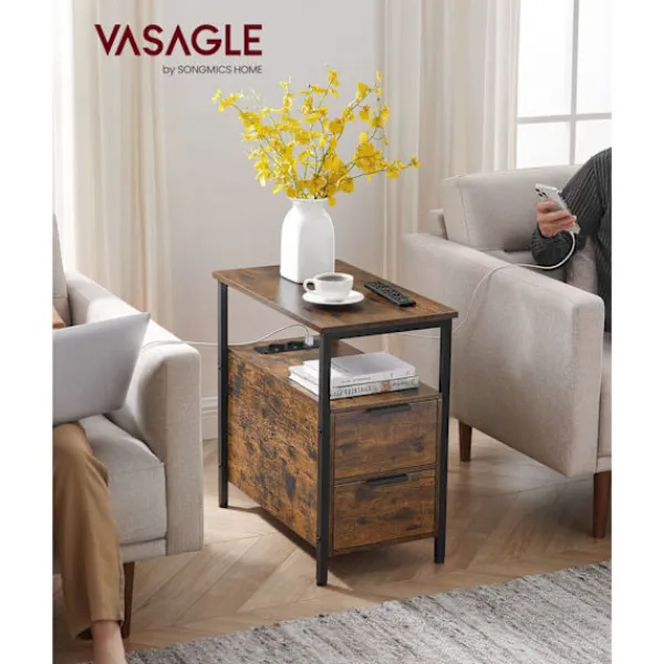 Rootz Living Småbord>Rootz Vintage Brown-Classic Black Sidobord - Spånskiva stålmöbler - Nattduksbord - Robust konstruktion - Rymlig förvaring - Enkel montering - 60cm x 3 | Fyndiq