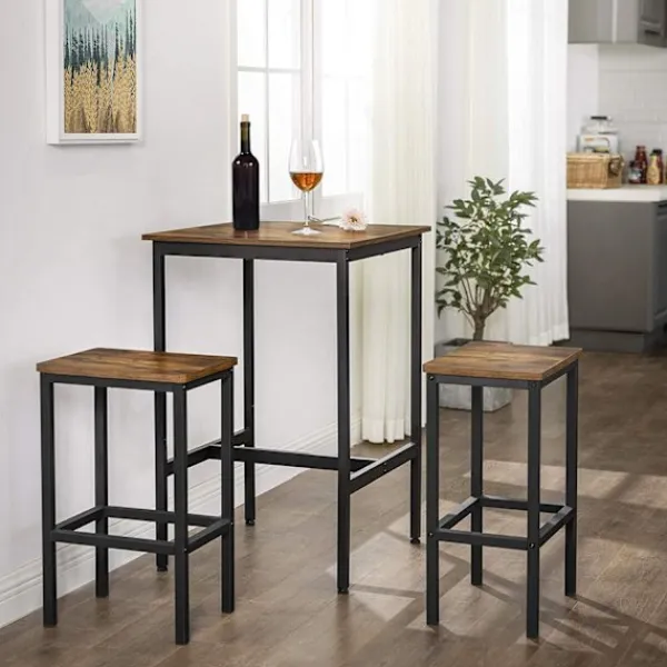 Rootz Living Matbord>Rootz Vintage Brun-Svart Barbordsset - Spånskiva stål - Pubbord - Bistrobord - Rustik design - Robust konstruktion - Utrymmesbesparande - 60cm x 60cm | Fyndiq