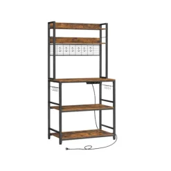 Rootz Living Köksö>Rootz Vintage Brun-svart kökshylla - Vägghylla - Gallerplatta - Spånskiva & stål - 40cm x 80cm x 170cm - Maxbelastning 59kg - Med uttag