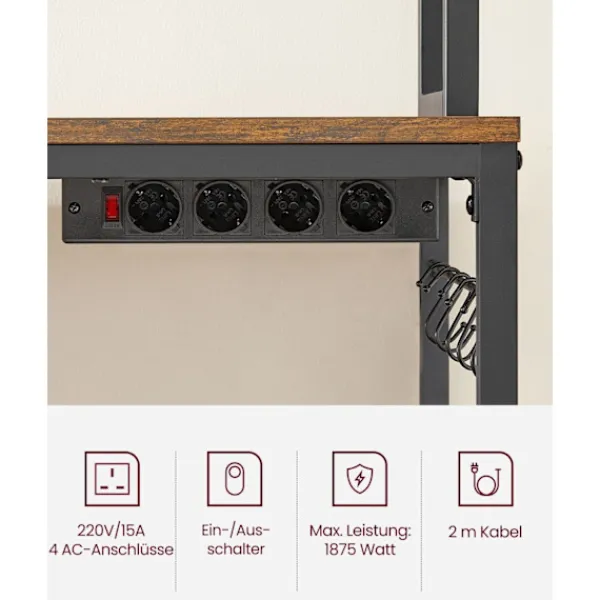 Rootz Living Köksö>Rootz Vintage Brun-svart kökshylla - Vägghylla - Gallerplatta - Spånskiva & stål - 40cm x 80cm x 170cm - Maxbelastning 59kg - Med uttag