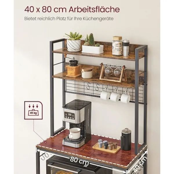 Rootz Living Köksö>Rootz Vintage Brun-svart kökshylla - Vägghylla - Gallerplatta - Spånskiva & stål - 40cm x 80cm x 170cm - Maxbelastning 59kg - Med uttag