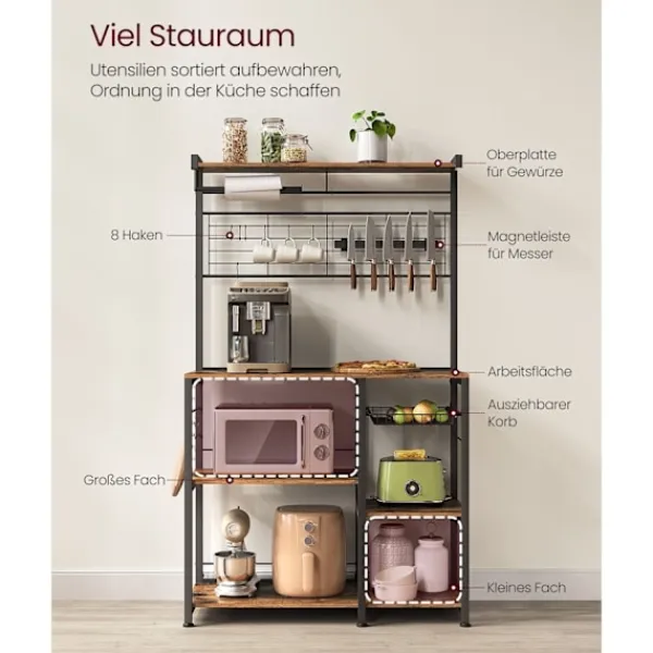 Rootz Living Köksö>Rootz Vintage Brun-svart Köksförvaringsställ - Spånskiva Stål Organizer - Skaffer Hylla - Heavy Duty - 42cm x 90cm x 167,3cm