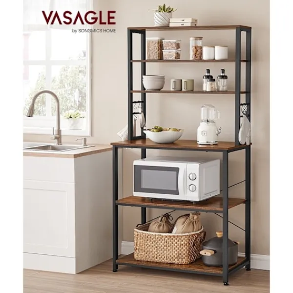 Rootz Living Köksö>Rootz Vintage Brun-svart kökshylla - Skafferi Organizer - Förvaringsställ - Spånskiva och stål - 80 cm x 40 cm x 167 cm - 21 kg - 90 kg Lastkapacitet | Fyndiq