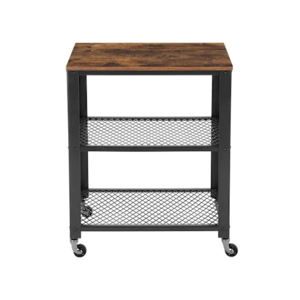 Rootz Living Köksö>Rootz Vintage Brun-svart köksvagn - Rullvagn - Förvaringsställ - Spånskiva och stål - 60 cm x 77,5 cm x 40 cm - 11,21 kg - 80 kg Lastkapacitet