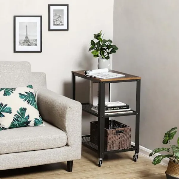 Rootz Living Köksö>Rootz Vintage Brun-svart köksvagn - Rullvagn - Förvaringsställ - Spånskiva och stål - 60 cm x 77,5 cm x 40 cm - 11,21 kg - 80 kg Lastkapacitet