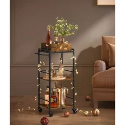 Rootz Living Småbord>Rootz Vintage Serveringsvagn - Barvagn - Rullvagn - Spånskiva och stål - 30 cm x 34,7 cm x 86 cm - Vintage Brun-Svart - 5,3 kg - 30 kg statisk belastn | Fyndiq