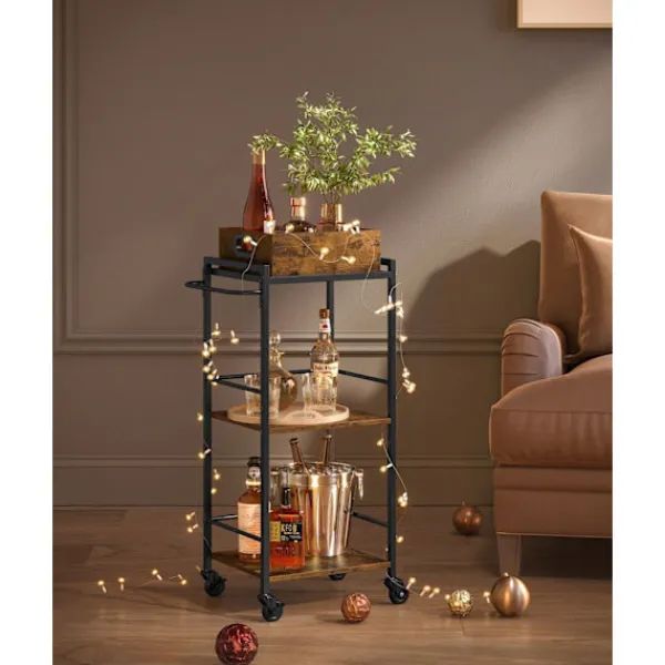 Rootz Living Småbord>Rootz Vintage Serveringsvagn - Barvagn - Rullvagn - Spånskiva och stål - 30 cm x 34,7 cm x 86 cm - Vintage Brun-Svart - 5,3 kg - 30 kg statisk belastn | Fyndiq