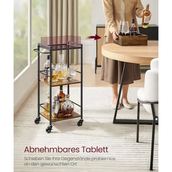 Rootz Living Småbord>Rootz Vintage Serveringsvagn - Barvagn - Rullvagn - Spånskiva och stål - 30 cm x 34,7 cm x 86 cm - Vintage Brun-Svart - 5,3 kg - 30 kg statisk belastn | Fyndiq