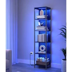 Rootz Living Hyllor>Rootz 6-vånings bokhylla - Bokhylla - Hög hylla - Stål och spånskiva - 30,3 cm x 40 cm x 178,6 cm - Ebenholtssvart - Max belastning 177 kg