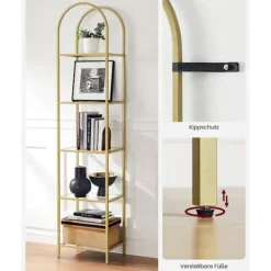 Rootz Living Hyllor>Rootz 5-vånings metallic guld Transparent glashylla - Displayställ - Förvaringsställ - Härdat glas - Stålram - 30,2 cm x 40 cm x 183,5 cm - Lättvikt - | Fyndiq