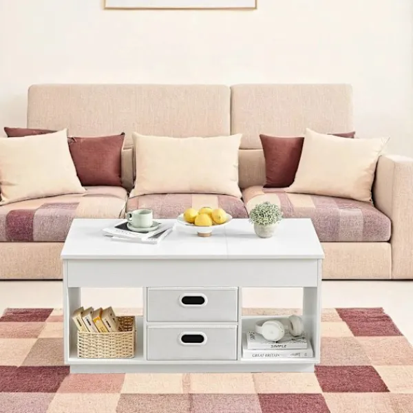 Rootz Living Soffbord>Rootz White soffbord - Modernt bord - Stål & träflipbräda - Veraturil design - 50 cm x 100 cm x 48/62,3 cm