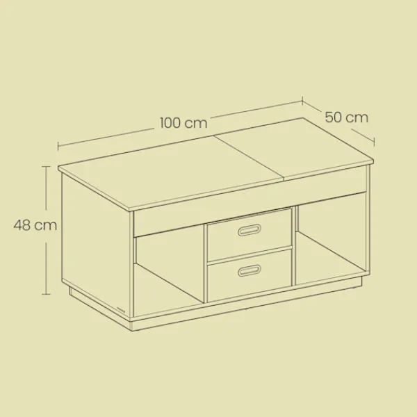 Rootz Living Soffbord>Rootz White soffbord - Modernt bord - Stål & träflipbräda - Veraturil design - 50 cm x 100 cm x 48/62,3 cm