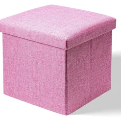 Sittpuffar>Rosa förvaringslåda med lock, platt förvaringslåda, leksakslåda, fotpall med förvaring, minneslåda, förvaring av prylar