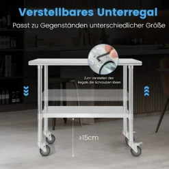 Northix Köksö>Rostfritt bord arbetsbord köksbord rostfritt stål silver 91,5 x 61 x 88,5 cm