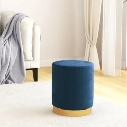 vidaXL Sittpuffar>Rund förvaringspall blå sammet 31 x 37 cm