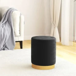 vidaXL Sittpuffar>Rund förvaringspall svart sammet 31 x 37 cm