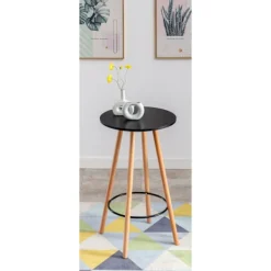 BellaFurn Småbord>Rundt stående bord - loft säng - bok trä, stabil och robust design | Färg: Svart | Klädfärg: Naturen