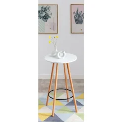 BellaFurn Småbord>Rundt stående bord - loft säng - bok trä, stabil och robust design | Färg: Vit | Klädfärg: Naturen