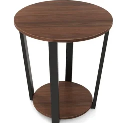 Northix Småbord>Runt sidobord med öppen hylla & Metallram 2-vånings Accent Bord Soffbord Valnöt