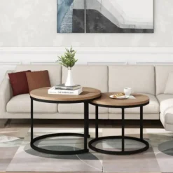 Soffbord>Runt soffbordsset Soffbord Vardagsrum Runt sidobord 2 Runda sidobord (Ek)