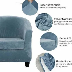 Fåtöljer>Sammet Fåtöljöverdrag 2-Delars Set Stretch Fåtöljöverdrag med Kuddfodral Blågrå för Vardagsrum Kompatibel med Tigrezy