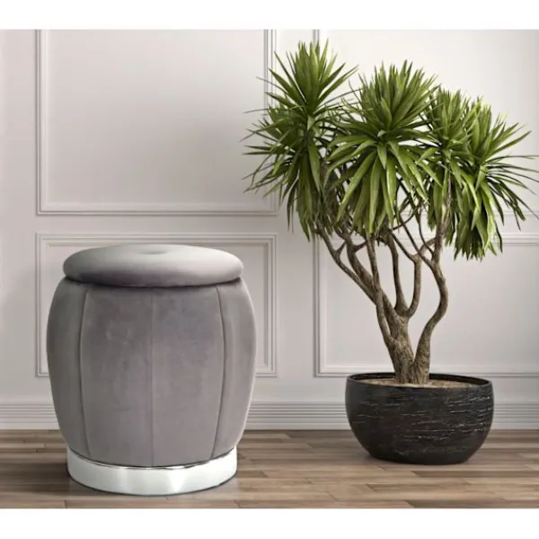 B2X Sittpuffar>Sammetspuff med förvaring, grå, 43x43 cm