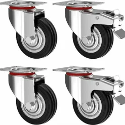 Balkongmöbler>Sats med 4 svängbara hjul 75 mm med broms - Hjul för möbler upp till 200 kg - Tung last - Gummi för inomhus och utomhus - Hjul I
