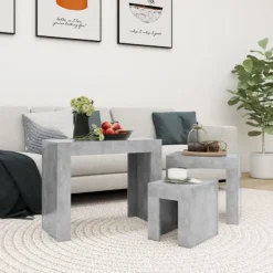 vidaXL Soffbord>Satsbord 3 st betonggrå konstruerat trä