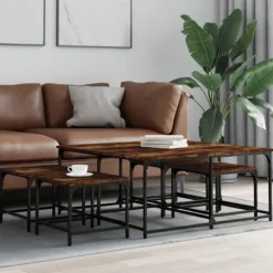 vidaXL Soffbord>Satsbord 5 st rökfärgad ek konstruerat trä