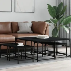 vidaXL Soffbord>Satsbord 5 st svart konstruerat trä