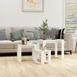 vidaXL Soffbord>Satsbord 3 st vit högglans konstruerat trä