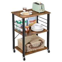 Vasagle Köksö>Serveringsvagn med 3 hyllor - Rustik brun