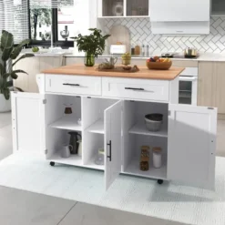 Köksö>Serveringsvagn med fällbar bordsskiva och 5 hjul | Skänk med förvaringsskåp och 2 lådor