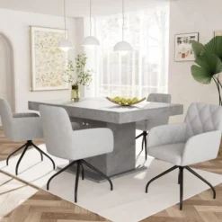 Matgrupper>Set med 4 360° svängbara matrumsstolar med ett grovt mönster, vadderad fåtölj med 4 metallben